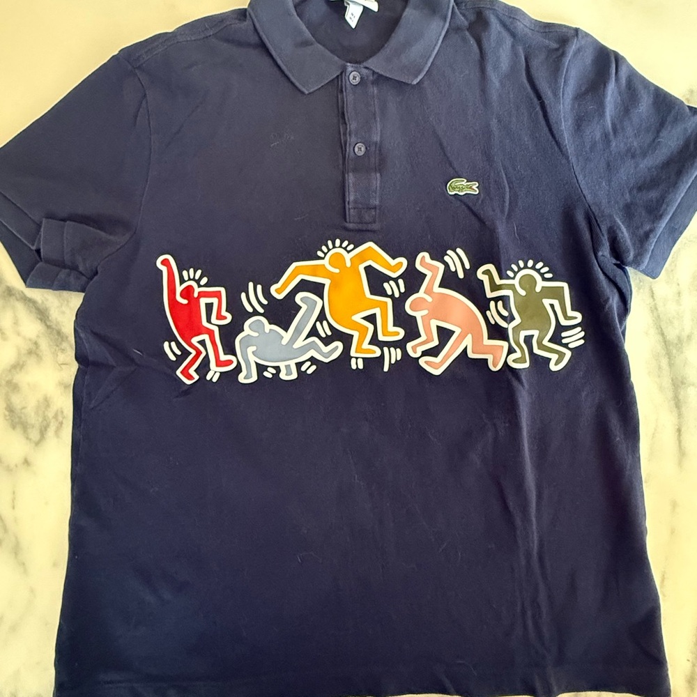 Lacoste Keith Haring aNavy Polo with Colorful Graphic